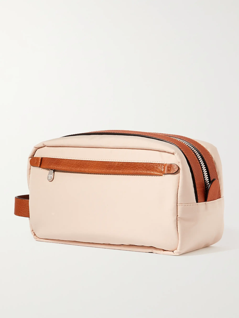 BRUNELLO CUCINELLI - Beige Leather-Trimmed Canvas Wash Bag