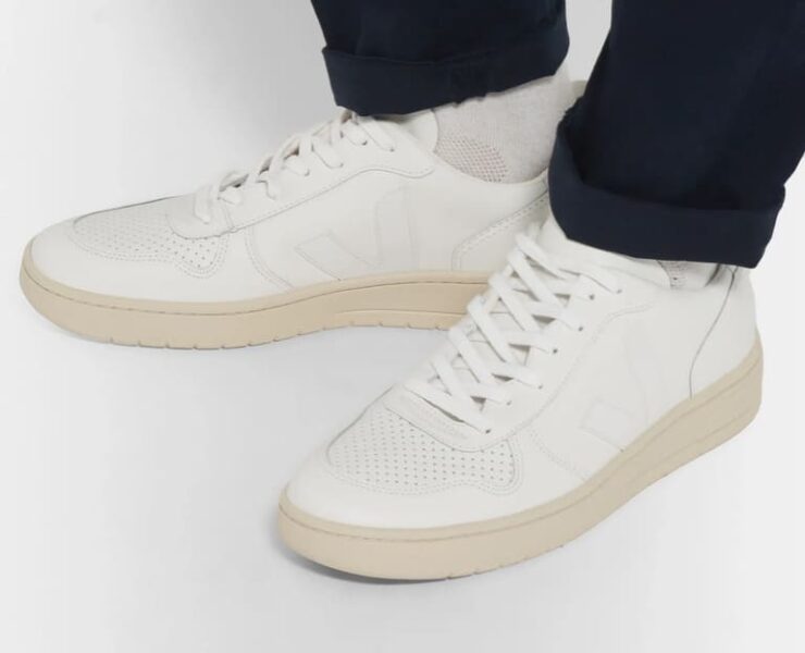 VEJA V-10 Rubber-Trimmed Leather Sneakers - basic white sneakers