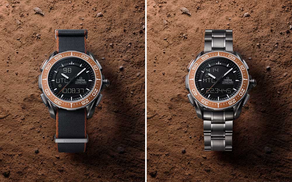 Time on Earth and Time on Mars: The classic design of the Speedmaster is revealed in the style of this analogue/digital model